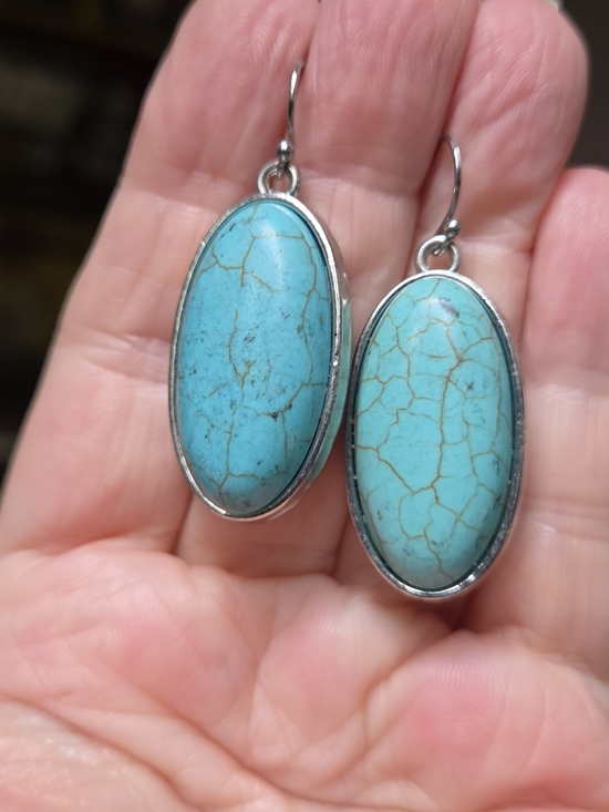 Kharma Collection by Avelon Jewelry - Turquoise Large Natural 22k Oval Drop Silver Earrings